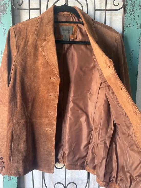 Vintage Caramel Brown Leather Blazer Jacket Size 10 Tailored Minimalist - Picture 9 of 10